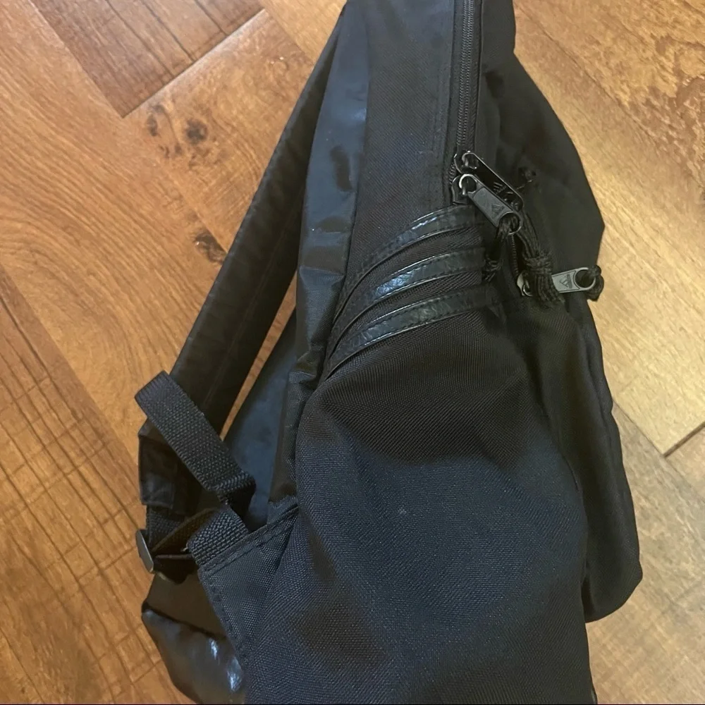 Adidas black full size backpack black nylon faux leather pockets zipper